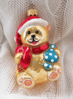 Ёлочное украшение "Мишка плюшевый" красный, в подарочной упаковке,  h-11см