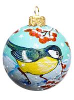 Шар "Синичка в рябине", серия "ВС", 80 мм., в подарочной упаковке