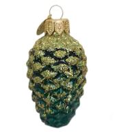 Ёлочное украшение "Шишка в снегу, изумруд гл.", в подарочной упаковке, h-9 см