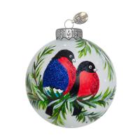 Шар "Два снегиря", 100 мм., в подарочной упаковке - кормушке