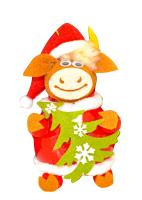 Ёлочное украшение "Бычок с елочкой",, в пластиковой упаковке, h-10 см