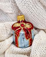 Ёлочное украшение "Подарок" голубой, в подарочной упаковке, h-6см