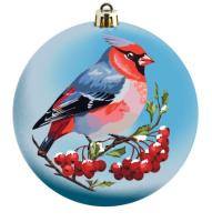 Шар "Птичка в рябине", 100 мм., в подарочной упаковке - кормушке