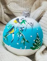 Шар "Синицы зимой" , 85 мм., в подарочной упаковке