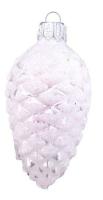 Ёлочное украшение "Шишка в снегу, белый глянец", в подарочной упаковке, h-9 см
