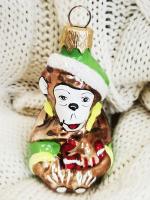 Ёлочное украшение "Обезьянка с подарком", в подарочной упаковке, h-9 см