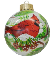 Шар "Птичка Красный кардинал", 100 мм., в подарочной упаковке - кормушке