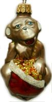 Ёлочное украшение "Обезьянка с мешком", в подарочной упаковке, h-9 см