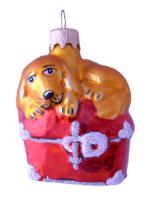 Ёлочное украшение "Собачка на сундуке", в подарочной упаковке, h-9 см