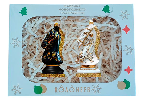 Набор "Шахматные кони", из 2 фигурок, в подарочной упаковке
