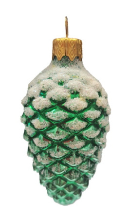 Ёлочное украшение "Шишка в снегу, зеленый", в подарочной упаковке, h-9 см
