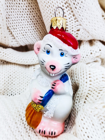 Ёлочное украшение "Крыса с веником", в подарочной упаковке, h-10 см