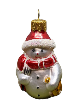 Ёлочное украшение "Снеговик с метлой красный". в подарочной упаковке h-9см