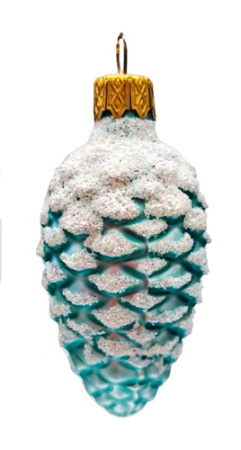 Ёлочное украшение "Шишка в снегу, бирюзовая матовая", в подарочной упаковке, h-9 см
