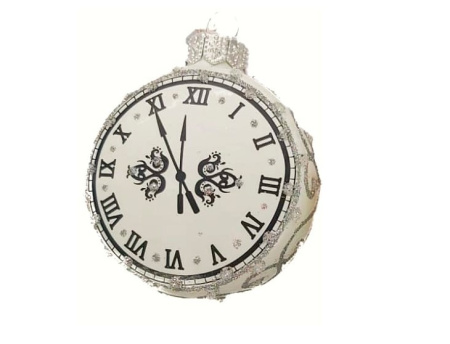 Елочное украшение "Часы круглые",серебро, в подарочной упаковке, h-7,5 см
