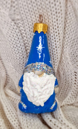 Ёлочное украшение "Веселый бородач 3" синий, в подарочной упаковке h-10 см